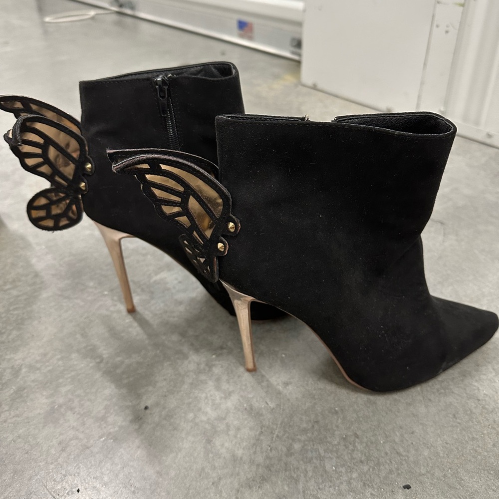 Black Stiletto Ankle Boots with Butterfly Design